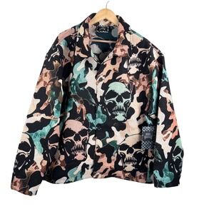 Rebel Vengeance Skull Camo Tapestry Shacket Mens oversized sz XL gothic punk